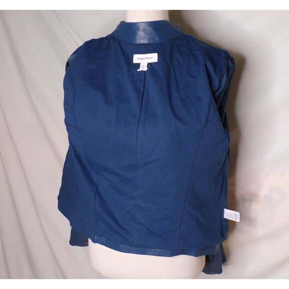 🆕 NORDSTROM Leather Moto Zip Jacket Blue Large (10-12) - Picture 10 of 10
